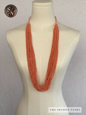 Antique Multi Strand Coral Seed Bead Western Inspired Boho Necklace